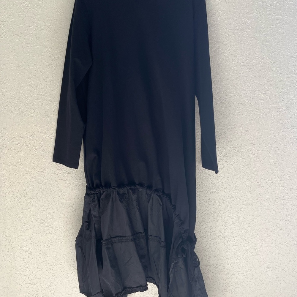 Kozan Dress Women XL Black Gathered Slits Asymmetrical Tie Boho Pocket Dress NEW